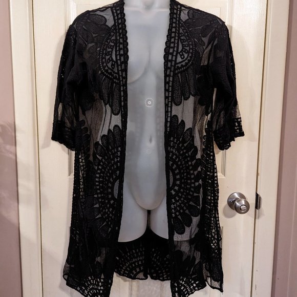 Women's Mesh Embroidered Lace Open Top - Picture 4 of 8